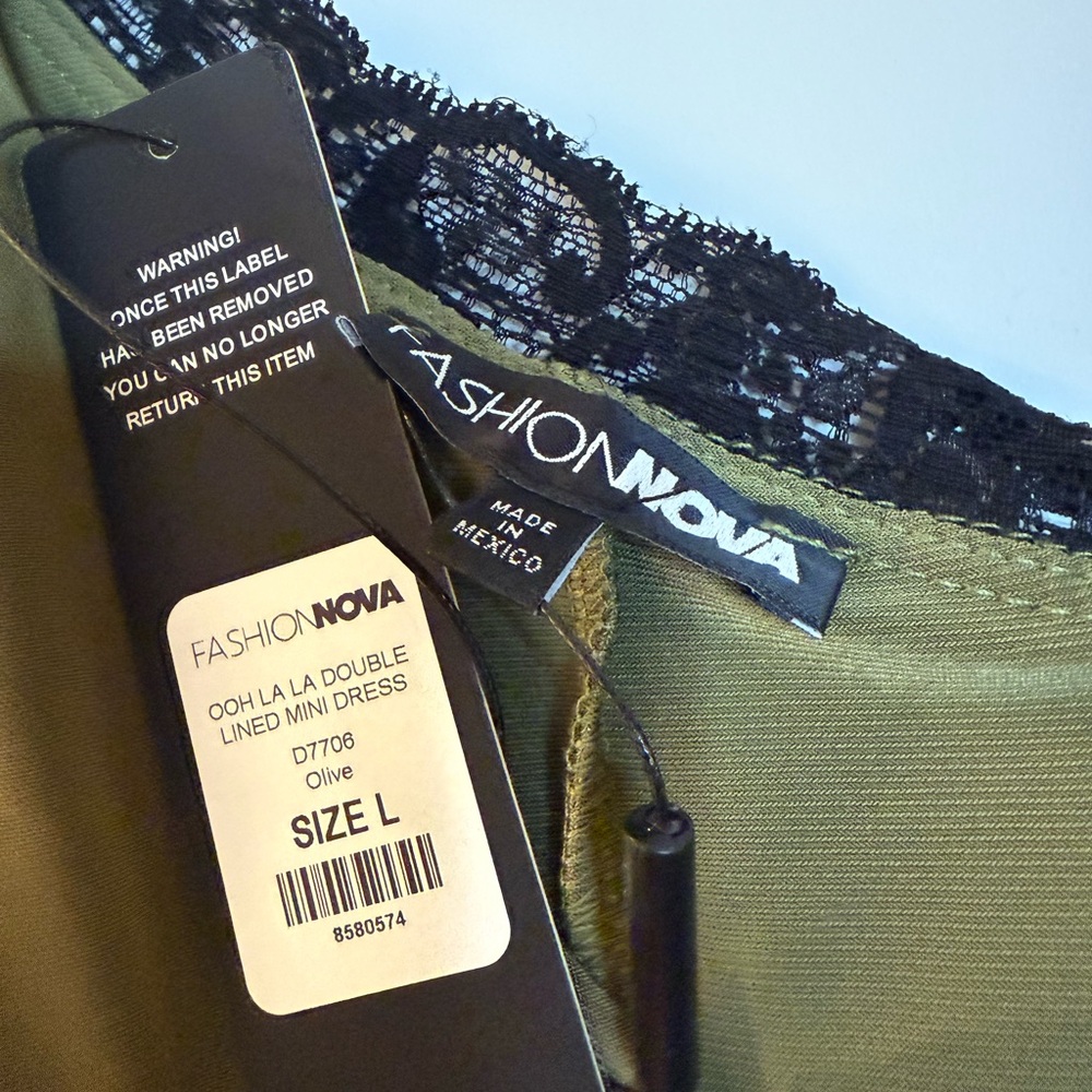 Fashion Nova Olive and Black Lace Intimate Dress
